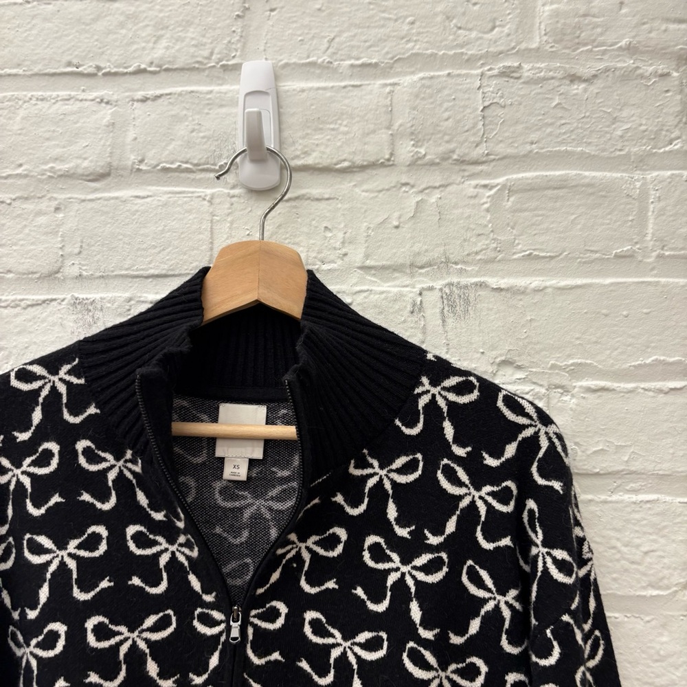 Anthropologie || Maeve The Montana Mock-Neck Half-Zip Sweater Bows Black XS - Picture 2 of 7